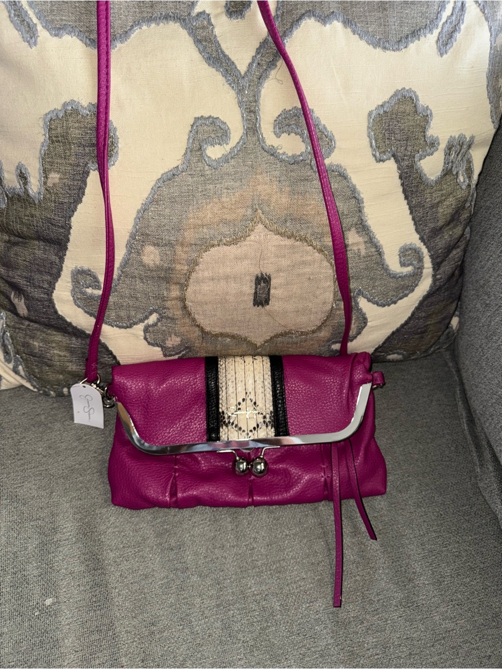 Purple & Snakeskin Crossbody or Clutch Purse new